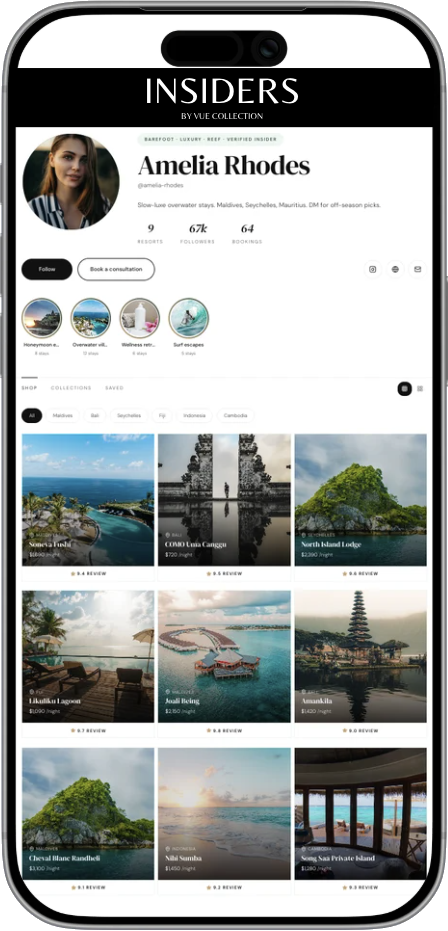 VUE Insider storefront on a phone